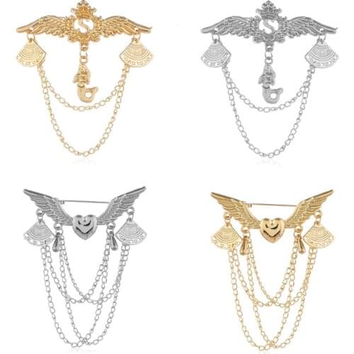 Retro College Style Brooch Navy Crown Love Wings Tassel Pin Accessories Men and Women Metal Badge Jewelry Gifts for Christmas