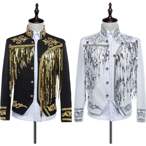 Men Embroidery Sequin Military Tunic Blazer Court Jacket Uniform Top Coat Fancy Dress Matador Bull Fighter Costume 903-A153