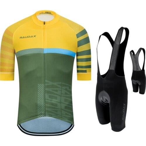 Mens Cycling Jersey Set 2020 Team Raudax Cycling Clothing Ropa Ciclismo Mtb Mountain Bike Summer Breathable Bib Shorts Set