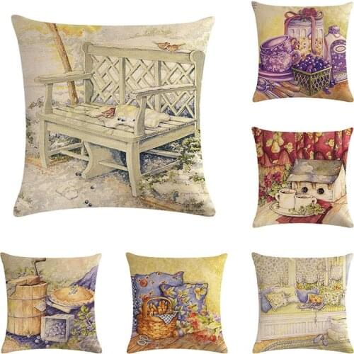 Oil Painted Cushion Cover Cotton Linen Decorative Cushion Printed Geometry Pillow Covers Graffiti Pattern Cover