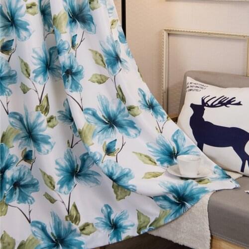New Vintage Blue Flowers Pattern Curtains Semi Shade Window Curtain Living Room Curtains