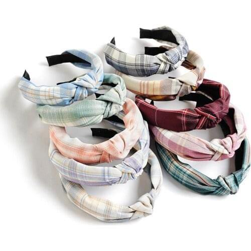 Retro Knotted Headbands Plaid Print Cross Knot Hairbands Bezel New Lattice Hair Hoop for Women Hair Accessories Japanese Style