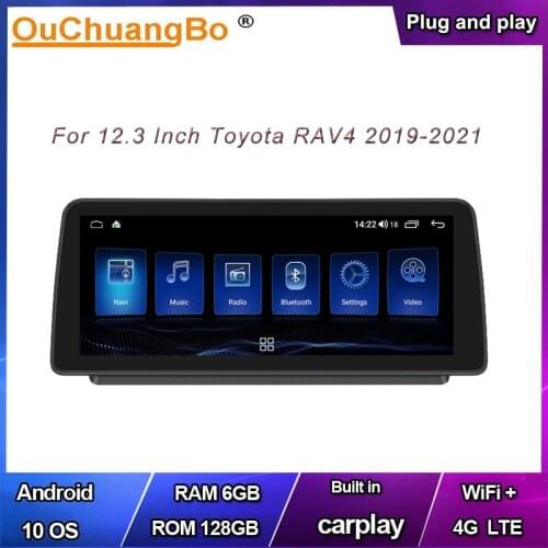Ouchuangbo 4G car GPS stereo radio for 12.3 inch Toyota RAV4 2019-2021 support 8 core android 10 6GB+128GB carplay DSP 1920*720