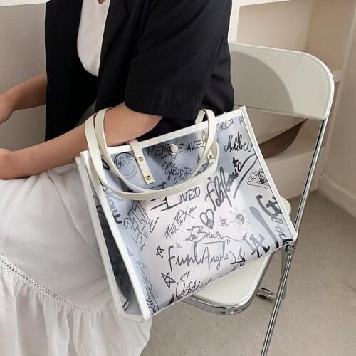 Transparent printing shoulder bag female bag fashion pvc large-capacity handbag 2021 summer new 2-piece shopping bag simple tote