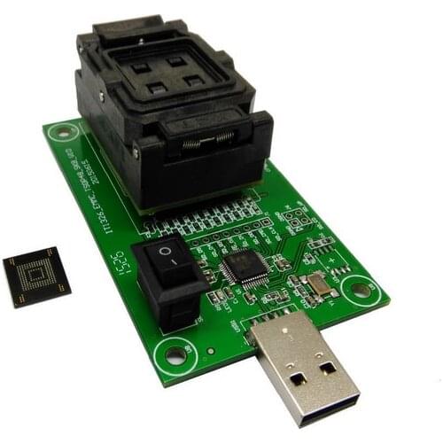 EMMC socket with USB size 11.5x13_0.5mm,eMMC socket nand flash testing, for BGA 169 and BGA 153 testing, Clamshell
