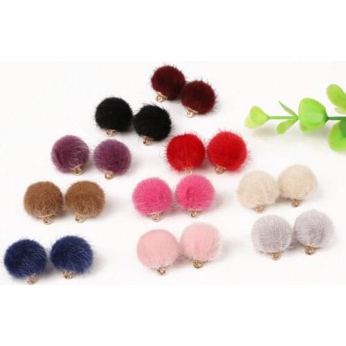 15mm 10pcs/lot Multicolor Fur Covered Ball Hair Ball Beads Charm Pendant For Earring Necklace Bracelet DIY Jewelry Decoration