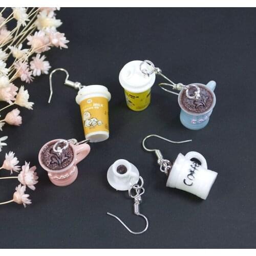 1Pair Cute Woman Coffee Cup Earring Resin 3D Cup Drop Earrings For Women Girls fashion jewelry Earrings Gift