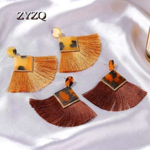 ZYZQ 2020 Bohemian Fan-Shaped Leopard Print Earrings Fashion Tassel Earrings Winter Hot Sale Jewelry for Women