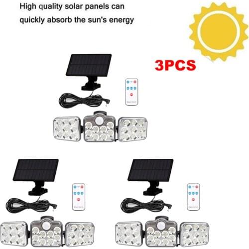 3pcs 138 led remote seperable Solar Light Outdoor Motion Sensor Solar Powered Garden Lamp 3 Heads Waterproof Wall lamp Garden St