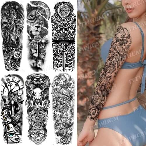 Large Arm Sleeve Tattoo Angel Wings Pigeon Waterproof Temporary Tattoo Sticker Women Full Skull Holy Totem Body Art Thigh Decal