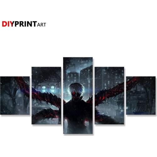 Tokyo Ghoul Kaneki Ken Silver Hair 5 Panels Modern Wall Art Paintings Wall Decorations for Living Room A2159