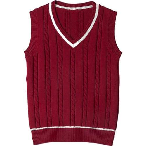 Navy Blue Knit Sweater Vest Women Autumn And Winter Student V Neck Sleeveless Tops Casual Loose Vintage Knitted Vest Pullovers