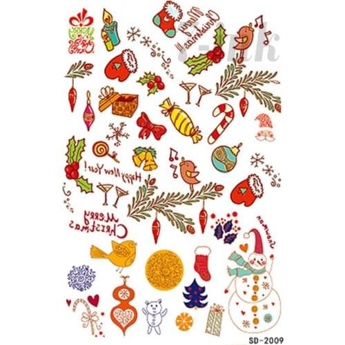 Temporary Tattoo large size cute Christmas Pendant bird bells Snowman water Transfer Fake Tattoo Flash tatto for adults kids