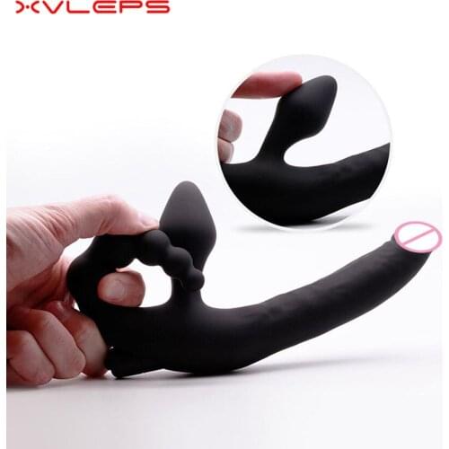 Xvleps Dildo Vibrator for Women G Spot Stimulation, Double Triple Penetration Vibrating Anal Beads Butt Plug for Lesbian Couples