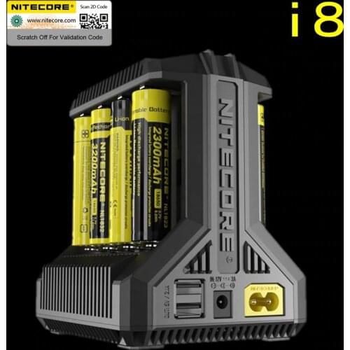 Nitecore i8 Intelligent Charger 8 Slots Total 4A Output Smart Charger for IMR18650 16340 10440 AA AAA 14500 26650 and USB Device