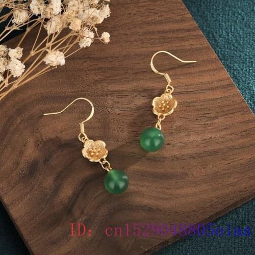 Green Jade Bead Earrings Chalcedony Amulet Zircon Jewelry 925 Silver Gemstone Women Natural Gifts Fashion Crystal