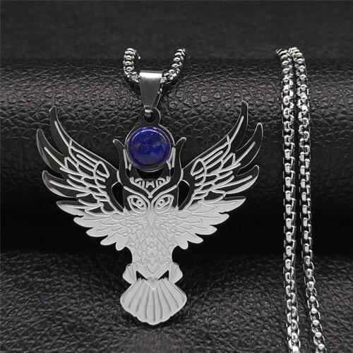 Witchcraft Spearhead Eagles Stainless Steel Chain Necklaces Silver Color Lapis Lazuli Big Necklaces Jewelry collier NZ2257S02