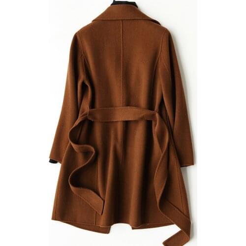 Long 2020 Wool Women Jacket Woolen Korean Coat Spring Autumn Womens Coats Brown Abrigos Mujer Elegante KQN48044-2 KJ2429