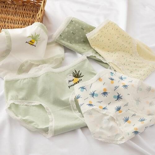 Women Panties Cotton Cute Briefs Pineapple Print Girls Underwear Ladies Panty Lace Female Underpants Womens Pants NK51