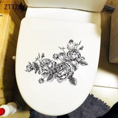 ZTTZDY 23.4×17.4CM Hand Painted Gray Peony Elegant Bathroom Toilet Stickers Bedroom Wall Decor T2-1512