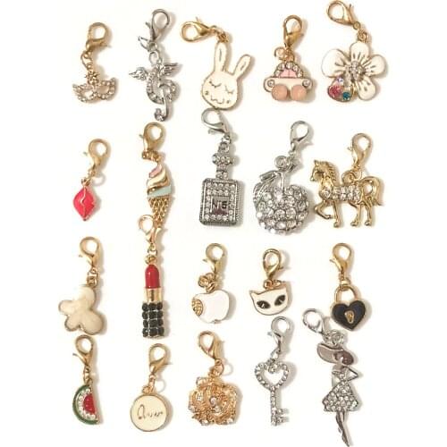 10pcs/lot Key Fruit Lady Horse Icecream Flower Rabbit Rhinestone Dangle Handmade Charms Pendant DIY for Bracelet Necklace Bag