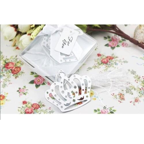 100pcs/lot 2017 NEW ARRIVAL100 PCS/LOT Crown Bookmark in Elegant White Box Wedding Favor Baby Shower Gifts Free Shipping