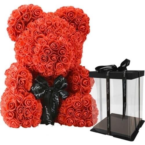 40cm Rose Flower Bear with Gift Box Valentines Day Gift for Girlfriend Birthday Anniversary Wedding Home Decor