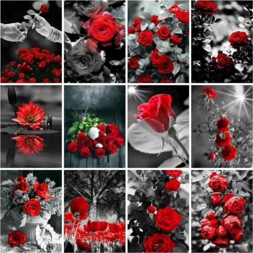 5D Full Kits Diamond Embroidery Flower Rose Needlework Diamond Painting Floral Home Decor Gift Picture Of Rhinestones Arts Rp193