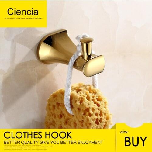 Free Shipping Brass Single Coat Hook Wall Mount Robe Hook Clothes Hook for Bathroom, Gold