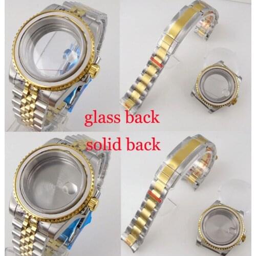 BLIGER Two Tone Gold SUB Coated Watch Case fit NH35A ETA 2836 MIYOTA 8215 821A MINGZHU 3804 Jubilee/Oyster Strap Glass Back