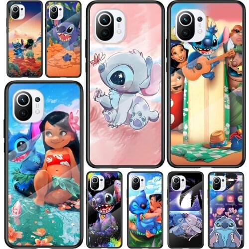 Tempered Glass Cover Cute Cartoon Stitch For Xiaomi Mi 11 11i 10T 10 CC9E CC9 9T Note 10 Ultra Pro Lite Phone Case
