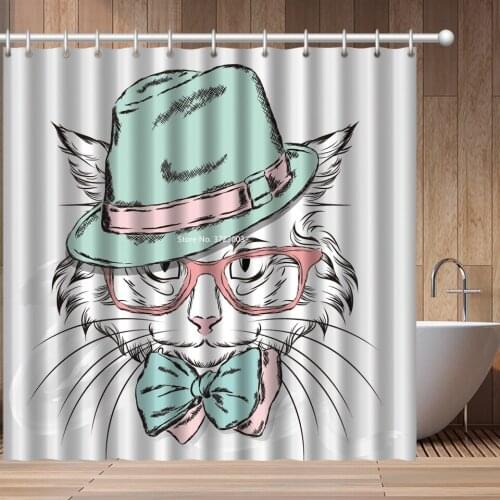 Cartoon Childrens Bathroom Decorative Print Shower Curtain 3D Cute Waterproof and Mildew Proof Shower Curtain for Dogs