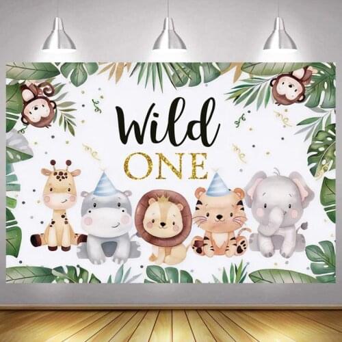 Wild One Photo Backdrop Jungle Animal Lion Elephant Baby Shower Happy Birthday Party Decoration Photography Background Banner