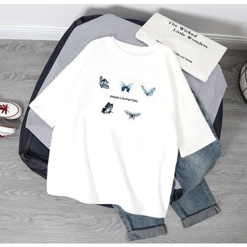 Women T-Shirt Summer Butterfly Print Oversized T Shirt Harajuku Summer Fashion Casual Short Sleeve T-shirt Female Tops Clothes