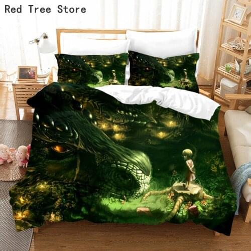 Bedding Sets Dragon and Little Girl US/Europe/UK Size Quilt Bed Linen Duvet Cover with Pillow Case 2-3 Pieces Adult Baby Gift