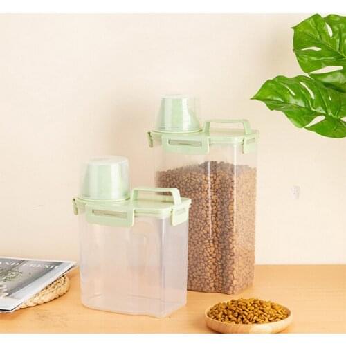 Dog Food Storage Container Feeder Box Cat Moisture-proof Sealed Fresh Keeping Large Capacity Bucket Barrel Messuring Pet Cup