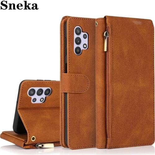 Leather Zipper Wallet Flip Phone Case for Galaxy A32 A42 A51 A71 5G A12 A31 A11 A72 A52 A50 A20 A30 A81 A91 A21 Protection Cover