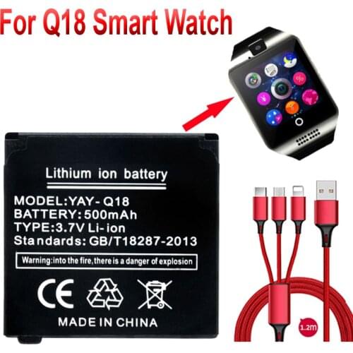 Q18 3.7V 500mAh Rechargeable Lithium Battery Li-ion Polymer For Q18 Smart Watch Li-po Battery+USB cable+toolkit