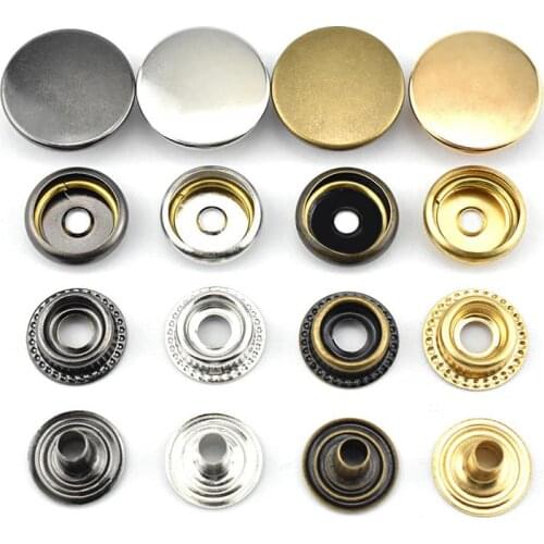 100sets 10mm 12.5mm 15mm Metal Press Studs Sewing Button 201 Brass Snap Button Fastener For Leather Craft Clothes Bags Garment