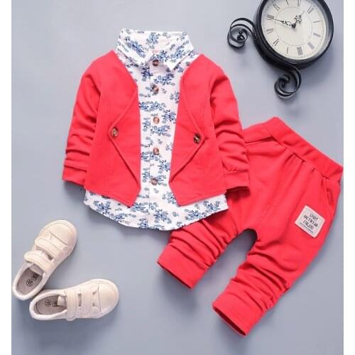 Boy Clothes Long sleeve Striped Plaid Tops Shirt Jeans 2-piece Suit Childrens Wear Cotton 1-4 Y Child Quality Clothing Hot Sale