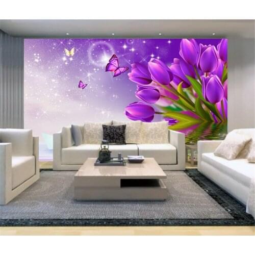 Custom Wall Mural Photo Wallpaper Purple Tulip Modern Fashion Living Room Sofa Bedroom TV Background Non-woven Wallpaper Flower
