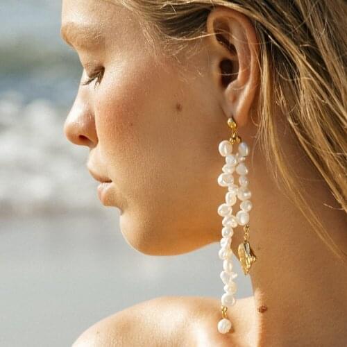 Natural Baroque Pearl Long Drop Earrings Women Jewelry Punk Party Gown T Show Runway Rare Japan Korean Fashion Ins