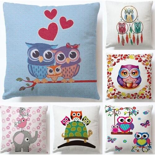 Owl Pattren Print Pillowcase Home Decor Sofa Cushion Cover Office Living Room Decorative Throw Pillow Cover 45x45cm