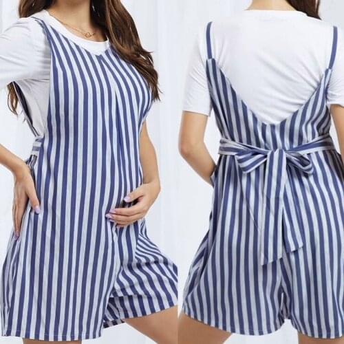 New Pregnancy Clothing Maternity Pregnant Woman Stripes Printed V-Neck Maternity Jumpsuit Pregnancy Shorts maternity Clothes