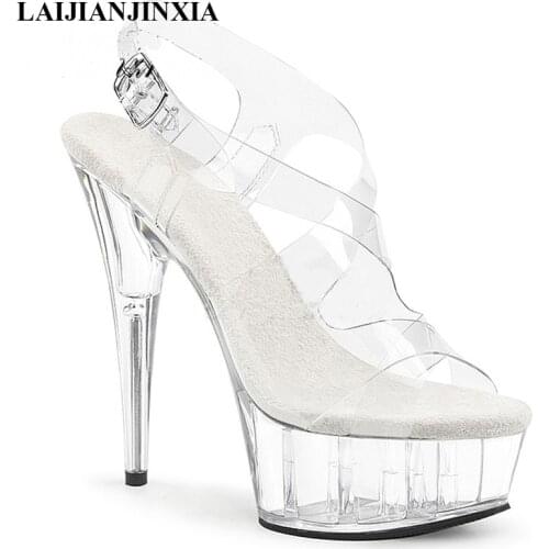 LAIJIANJINXIA New Crystal Thin Heels Lady Sandals Party Shoes Sexy Concise Summer Elegant Models Show Nightclub Womens Shoes