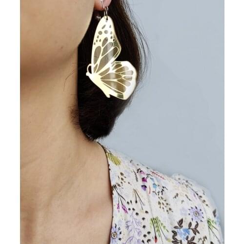 Iridescent Hyperbole drop Earrings Trendy Butterfly Wing Shaped Hollow Design Surprise Birthday Present For Women Dropshipping