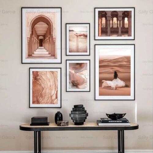 Architecture Desert Woman Poster River Giraffe Literature Landscape and Art Retro Canvas Painting Pictures Wall Decoration