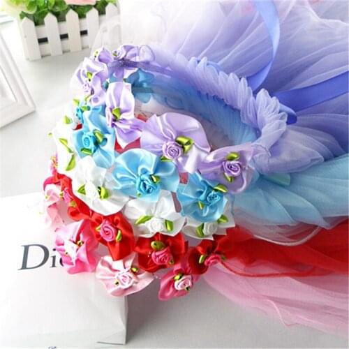 Easter 2021 Children Girl Wedding Princess Double Tulle Veil Headband Flower Headband Lace Ribbon Ruffled Wreath For Girl