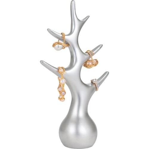 Resin Sliver Tree Shaped Jewelry Ring Display Stand Earring Storage Rack Desktop Decor Ornaments Crafts Home Accessories