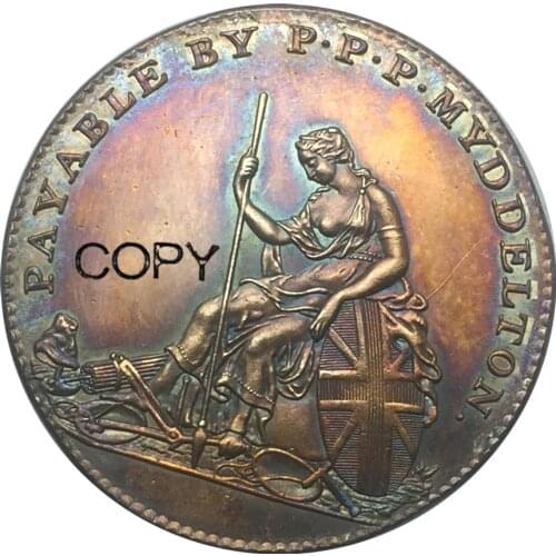 United States 1796 Myddelton Token Brass Plated Silver/Red Copper Copy Coin